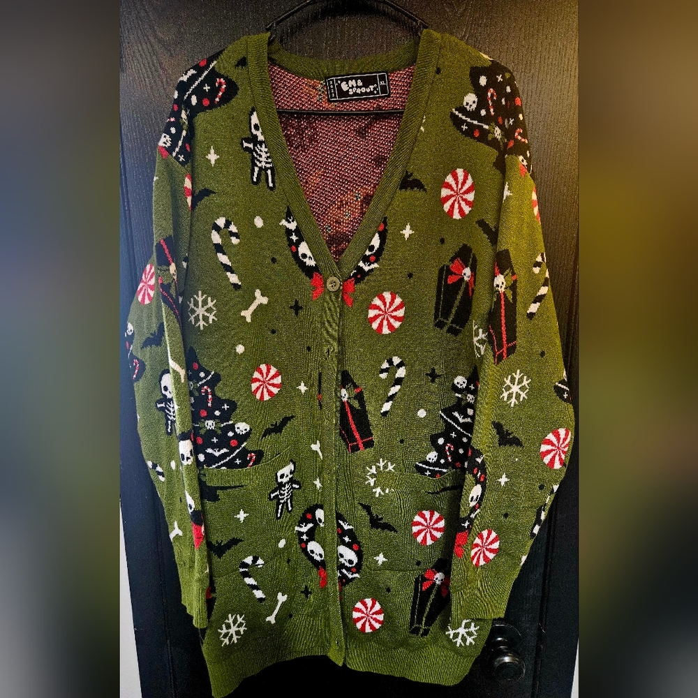 Em & Sprout Spooky Christmas Cardigan Sweater